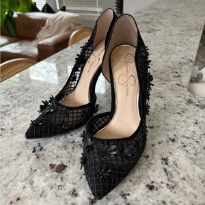 Jessica Simpson Black Mesh Floral Heels